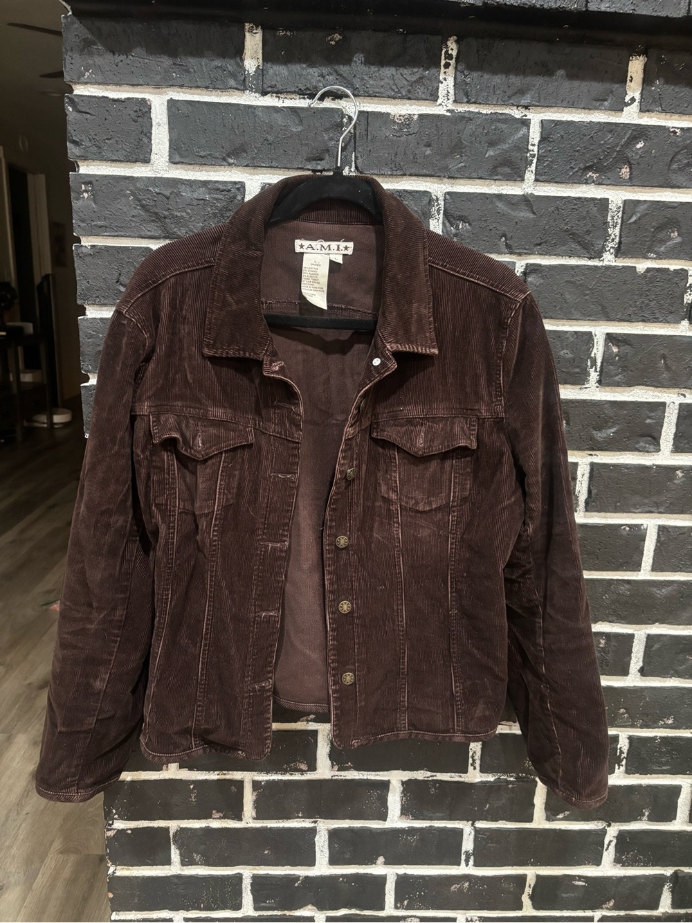 Vintage A.M.I Chocolate Brown Corduroy Trucker Jacket Y2K size L